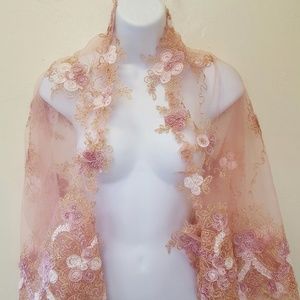 Blush Gold Embroidered Floral Tulle Lace Top Shrug
